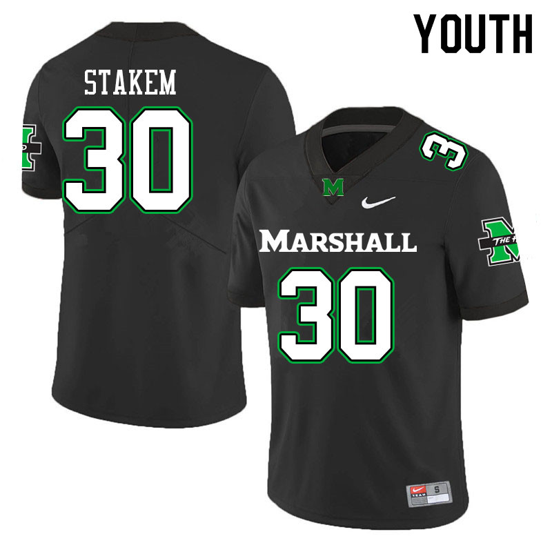 Youth #30 Jack Stakem Marshall Thundering Herd College Football Jerseys Sale-Black